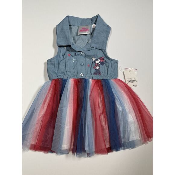 Disney Junior Minnie Summer tutu Dress Red White and Blue Sleeveless Sz 5T - Picture 2 of 9